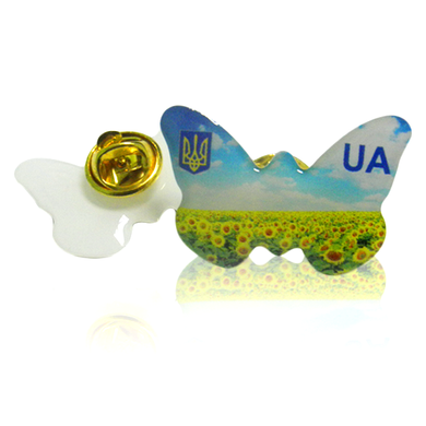 Значок-линза полимерный "Бабочка - UA" с гербом Украины