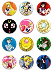 Значки аніме "Сейлор Мун" (Sailor Moon) - набір 12 шт.