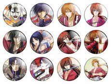 Значки аниме "Rurouni Kenshin" (Бродяга Кэнсин) - набор 12 шт.